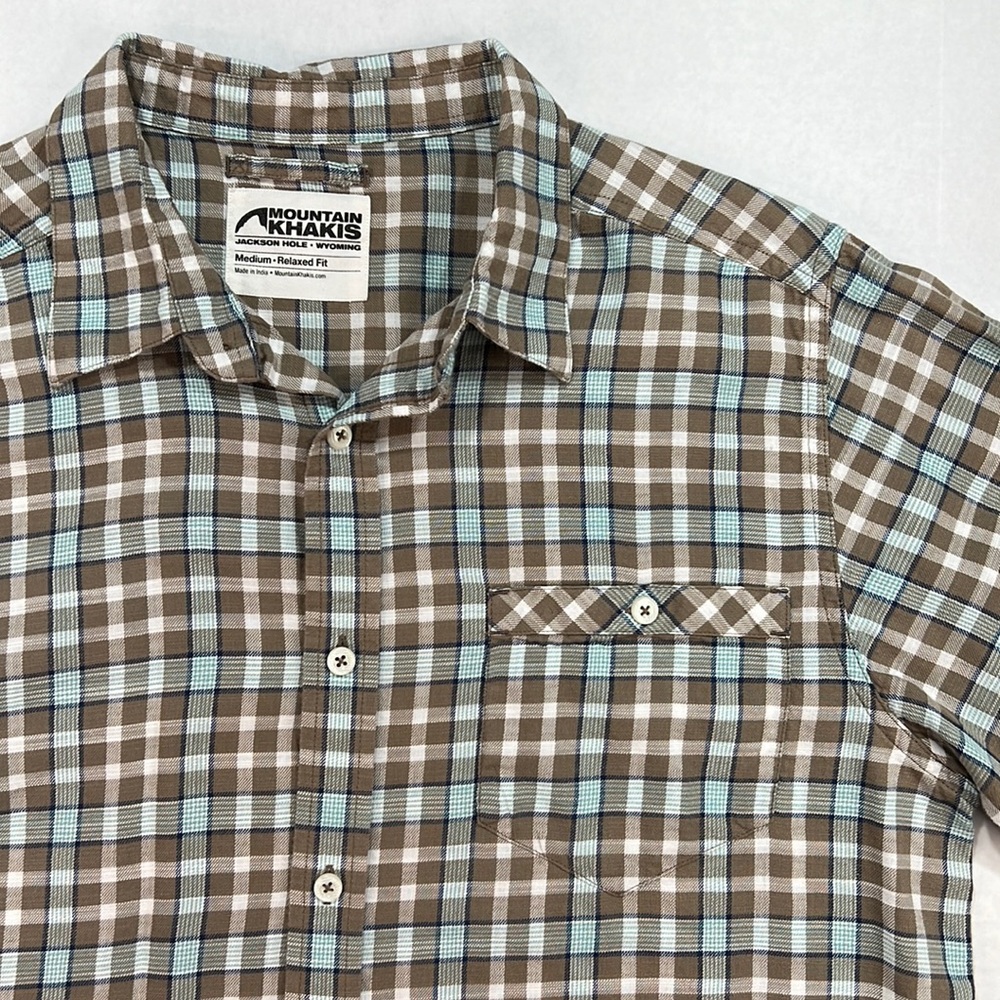 Mountain Khakis Brown and Light Blue Plaid Button-Down Shirt